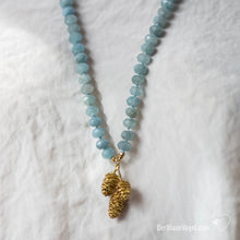 Download the image in the gallery viewer, Aquamarine mala with gold bronze alder pendant | Der Blaue Vogel
