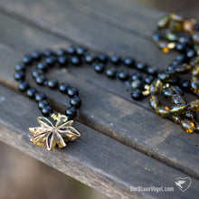 Download the image in the gallery viewer, Gold Obsidian Amber Nature Love mala with Gold Bronze Star Anise Pendant | Der Blaue Vogel
