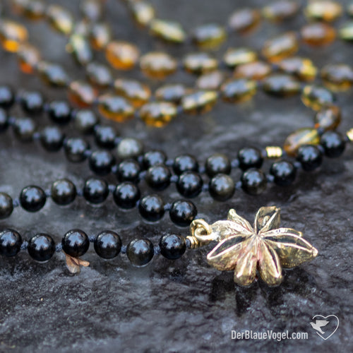 Gold Obsidian Amber Nature Love mala with Gold Bronze Star Anise Pendant | Der Blaue Vogel
