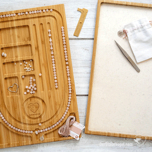 Giftset Malaboard mit Deckel Upgrade Kit (beading tablet with extra felt & cross rubber bands) - Wooden mala Beading Board with cover/lid and extra felt inlay plus rubber bands || Der Blaue Vogel Beadingboards