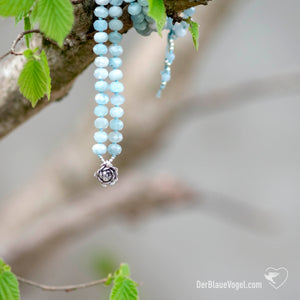 Aquamarine mala with silver pendant | Der Blaue Vogel