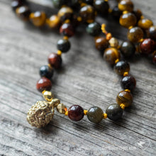 Download the image in the gallery viewer, Tiger Eye 108 beads mala  with 5-faced Rudraksha of Gold Bronze | Der Blaue Vogel
