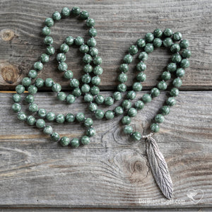 Serafinite 108 beads mala with hand-cast silver sage pendant | Der Blaue Vogel