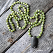 Download the image in the gallery viewer, Peridot mala necklace with handmade silver succulent in beach pebbles from Crete | Der Blaue Vogel

